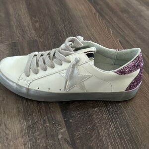 White and Purple Glitter Sneakers